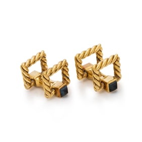 CARTIER PARIS, YELLOW GOLD AND SAPPHIRE CUFFLINKS