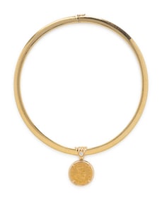 YELLOW GOLD, DIAMOND, AND COIN OMEGA CHOKER NECKLACE