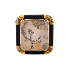 DENDRITIC QUARTZ AND ONYX BROOCH