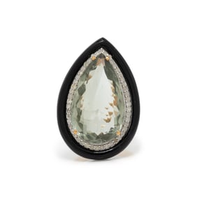 PRASIOLITE, BLACK ONYX, AND DIAMOND RING