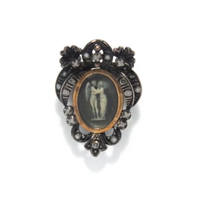 ANTIQUE, DIAMOND, SILVER, AND GOLD 'LOVER'S CAMEO' BROOCH