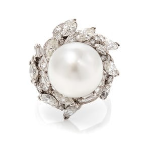 CULTURED PEARL AND DIAMOND RING