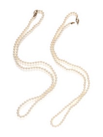 TWO CULTURED PEARL AND DIAMOND NECKLACES