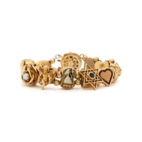 YELLOW GOLD AND MULTIGEM SLIDE CHARM BRACELET
