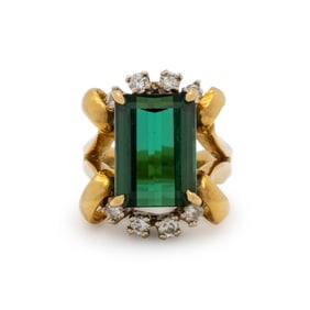 GREEN TOURMALINE AND DIAMOND RING