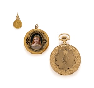 COLLECTION OF YELLOW GOLD JEWELRY AND A POCKET WATCH