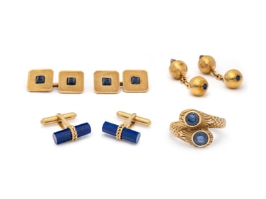 COLLECTION OF YELLOW GOLD AND GEMSTONE JEWELRY