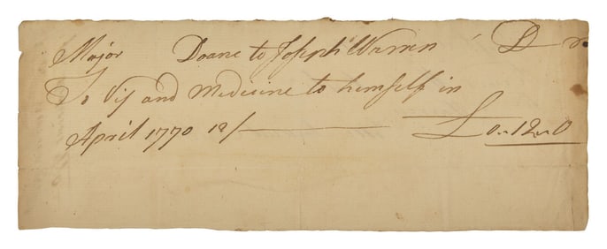 [Americana] Warren, Joseph. Autograph Document, signed