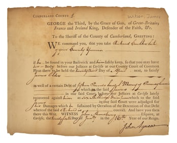 [Americana] [Declaration of Independence] Wilson, James. Partially-Printed Document, signed