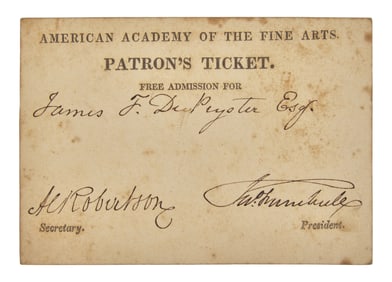 [Americana] Trumbull, John. Engraved Admission Ticket for the American Academy of the Fine Arts