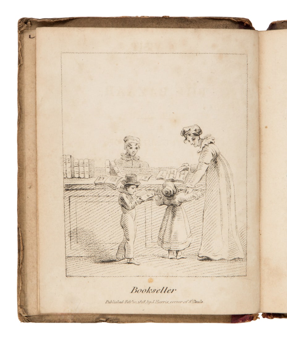 [Children's & Illustrated] A Visit to the Bazaar...: [Children's & Illustrated] A Visit to the Bazaar... London: Printed for J. Harris, 1818. First edition. 24mo. With half-title and 32 black and white illustrations. Original quarter red morocco ove