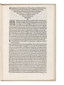 [Early Printing] [Incunable] Savonarola, Girolamo. Expositione di frate Heironymo da Ferrara...