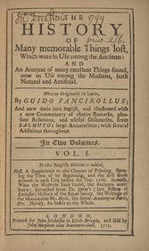 [History] Panciroli, Guido. The History of Many memorable Things lost, Which were in Use among the