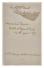 [Literature] Dickens, Charles. Autograph Note, signed