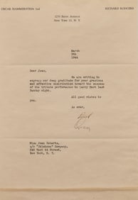 [Music] Hammerstein, Oscar, II, and Richard Rodgers, and Joan Roberts. Group of 2 Signed Items