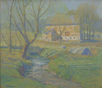 Kenneth R. Nunamaker (American, 1890-1957) Barn by the Brook (Glenside)