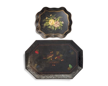Two Tole-Decorated Tinware Trays