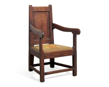 A George I Inlaid Oak Armchair