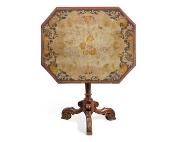 A Victorian Baroque Revival Tilt-Top Table with Needlework Top