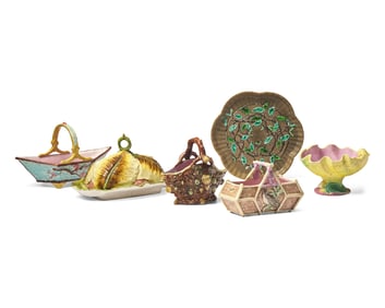 An Assorted Collection of Six Majolica Tablewares