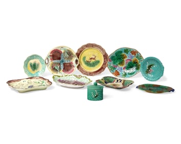 A Collection of Ten Majolica Tablewares