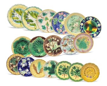 An Assorted Collection of Eighteen Majolica Plates