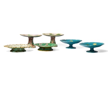 A Group of Six Majolica Cake Stands or Footed Compotes