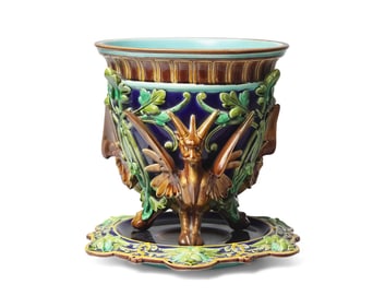 A French Majolica Jardiniere on Stand
