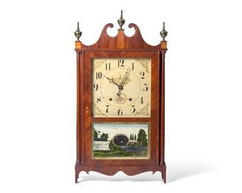 A Federal Inlaid Mahogany and Eglomise Shelf Clock