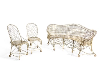 A French Three-Piece Wirework Garden Seating Suite