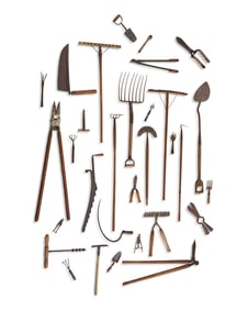 An Assorted Collection of Thirty-One Metal and Wood Garden Tools