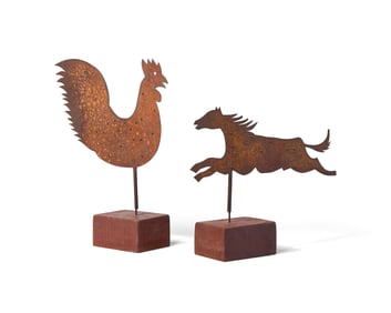 Two Sheet Iron Weathervanes: Horse and Rooster