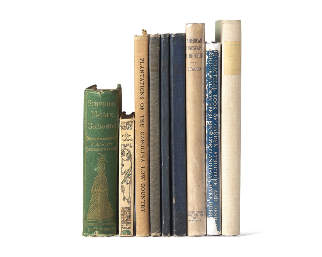 [Gardening] Group of Nine Works on Garden Architecture, Design, etc.: [Gardening] Group of Nine Works on Garden Architecture, Design, etc. Hogg, Warrington The Book of Old Sundials & Their Mottoes... Edinburgh: T.N. Foulis, (1922). 8vo. (103) pp. With eight color pl