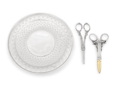 A Tiffany and Co. Silver Salver and Grape Shears