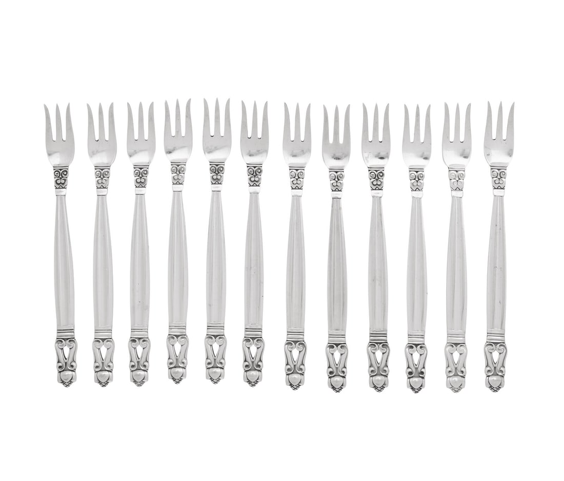A Set of Twelve Georg Jensen Acorn Silver Cocktail Forks (1 of 2)