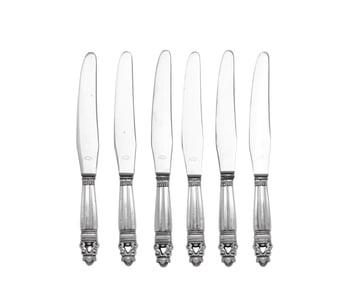 A Set of Six Georg Jensen Acorn Silver Dinner Knives