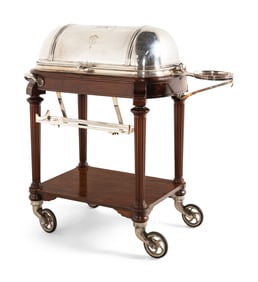 A French Silver-Plate and Mahogany Roast Trolley