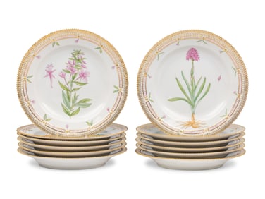 A Set of Twelve Royal Copenhagen Flora Danica Porcelain Dinner Plates