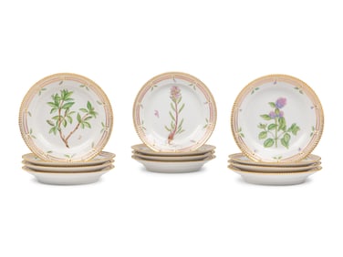 A Set of Twelve Royal Copenhagen Flora Danica Porcelain Salad Plates