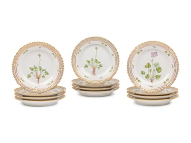 A Set of Twelve Royal Copenhagen Flora Danica Porcelain Bread Plates