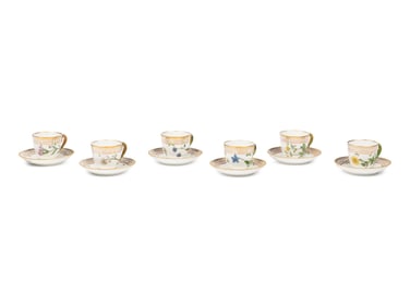 A Set of Six Royal Copenhagen Flora Danica Porcelain Coffee Cups and Saucers