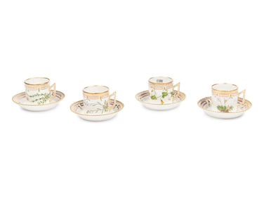 A Set of Four Royal Copenhagen Flora Danica Porcelain Coffee Cups and Saucers
