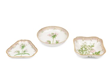 Three Royal Copenhagen Flora Danica Porcelain Serving Articles