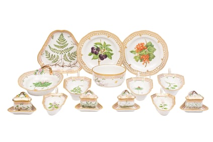 A Collection of Royal Copenhagen Flora Danica Porcelain Table Articles