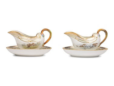 A Pair of Royal Copenhagen Fauna Danica Porcelain Sauce Boats