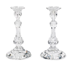 A Pair of Baccarat Leaf Glass Candlesticks