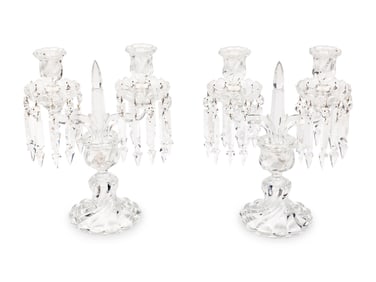 A Pair of Baccarat Molded Glass Two-Light Candelabra