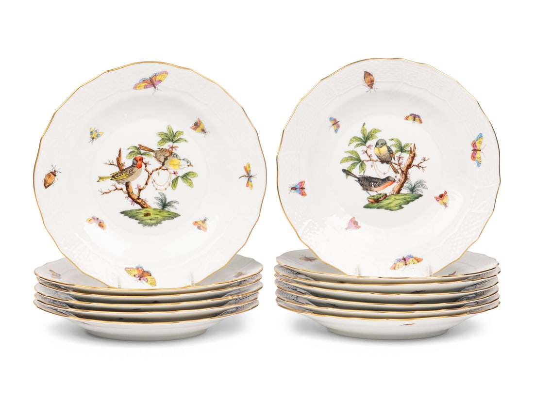 A Set of Thirteen Herend Rothschild Bird Porcelain Dessert Plates (1 of 6)
