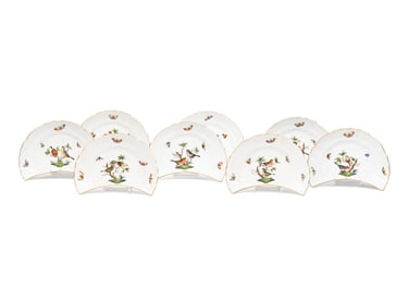 A Set of Eight Herend Rothschild Bird Crescent-Form Side Plates
