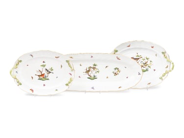 Three Herend Rothschild Bird Porcelain Platters